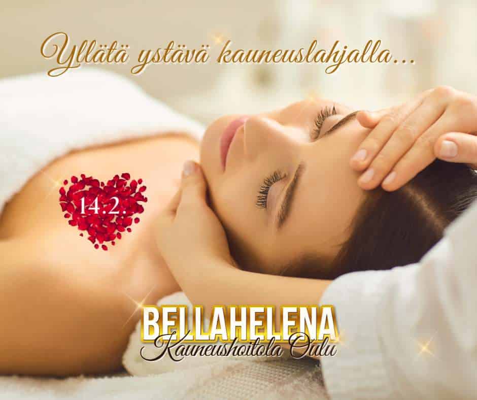 Ystävänpäivä 2023 yllätä ystäväsi kauneuslahjalla Kauneushoitola BellaHelena Oulu Facebook Post